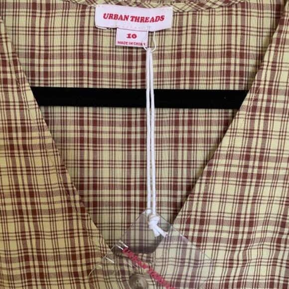 NWT Urban Threads Tiered V-Neck Brown Plaid Mini Dress-Size 10 - Picture 3 of 9